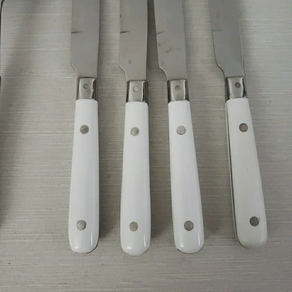Lifetime Stainless Serving Utensil & 4 Dinner Knives Rivet White Handle Thailand